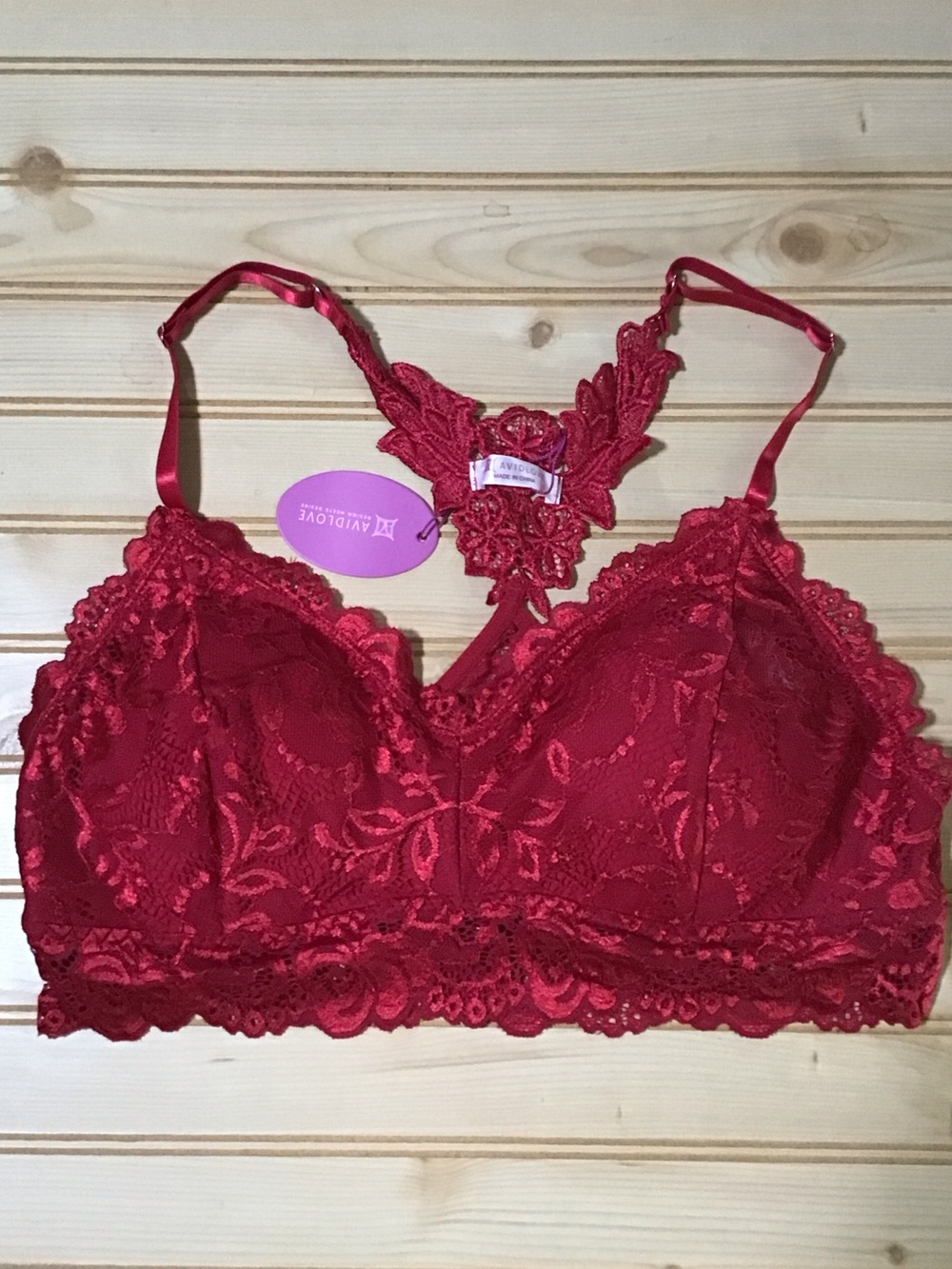 Avidlove Red Floral Lace Bralette Decorative Racer Back Detail